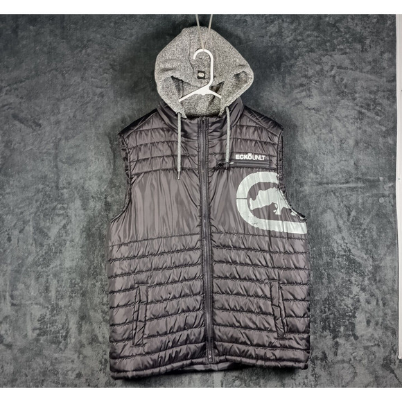 Ecko Unlimited Gray Puffer Vest with Hood - Picture 1 of 8